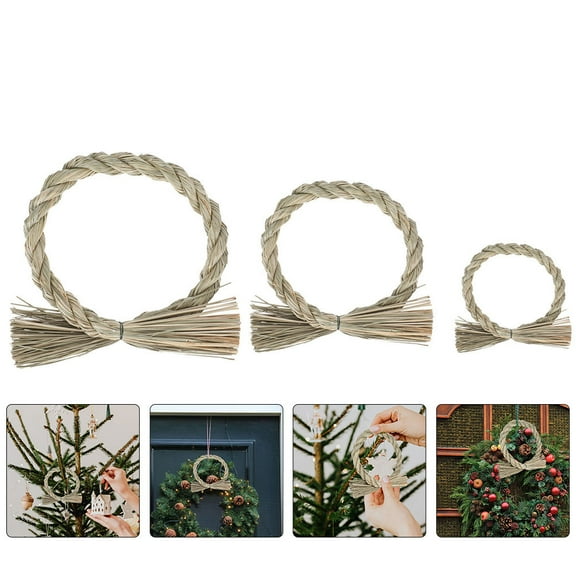 OATIPHO Light Green Japanese Straw Wreath Base for Christmas Decorations 3Pcs