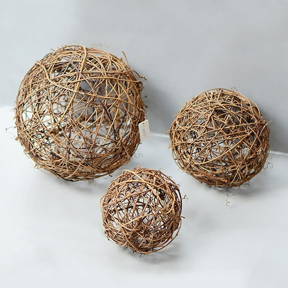 MUSEYA 3Pcs Brown Rattan Balls Party Adornment Home Decor