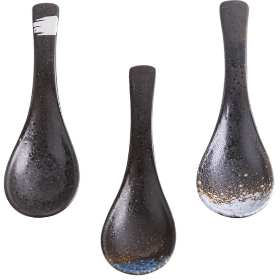 OATIPHO Japanese Ceramic Soup Spoons Simple Design Comfortable Handle Home Use