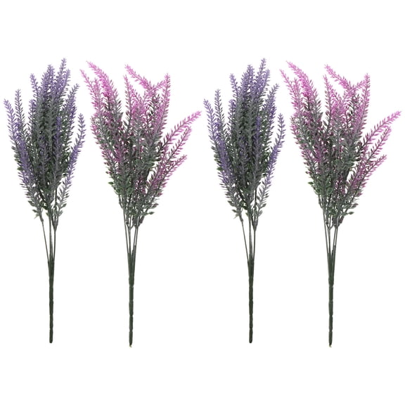 OATIPHO 4 Bunches of Lifelike Lavender Plastic Flower Arrangement Purple