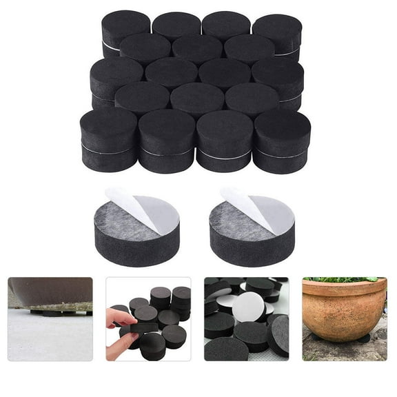 OATIPHO 48Pcs Flower Pot Riser Black Round Mats Strong Adhesive Plant Pot Feet Cushions