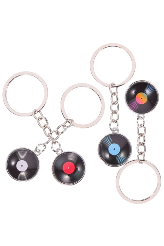 4Pcs Durable Vinyl Record Key Ring Assorted Color Hanging Pendant for Backpack