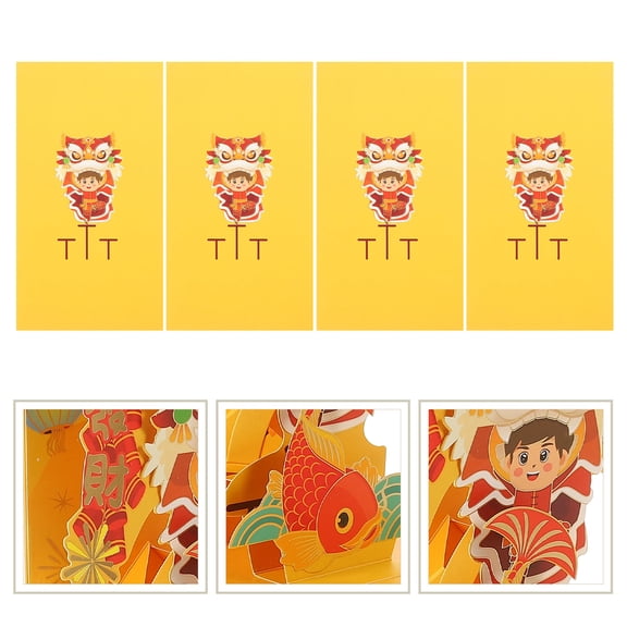 OATIPHO 4Pcs Chinese Red Envelopes Spring Festival Decorative Money Bags for Party Gifting