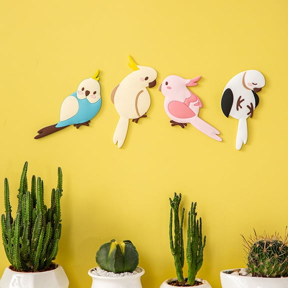 OATIPHO 4Pcs Bird Shaped Wall Sticky Hook PVC Adhesive Hooks for Organizing Bags and Other Items