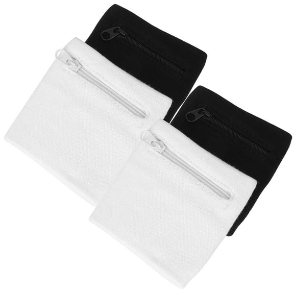 OATIPHO 4Pcs Sports Wristband with Zipper Pocket Elastic Cotton Wrist Wallet for Running Cycling and Outdoor Exercise