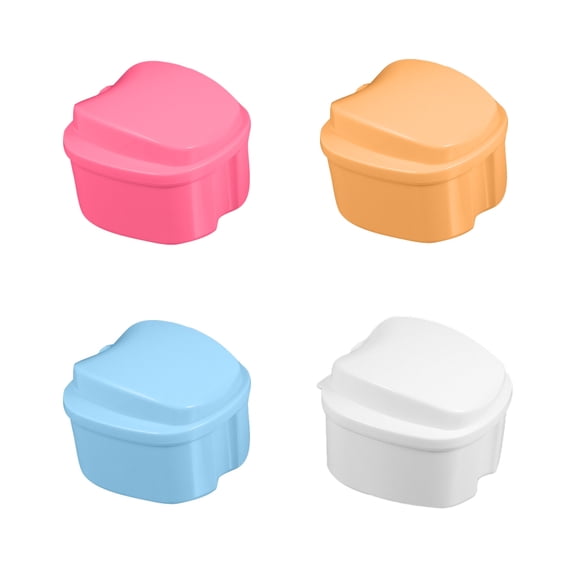 MUSEYA Denture Bath Box False Teeth Storage Container Case Pink 4 Pcs