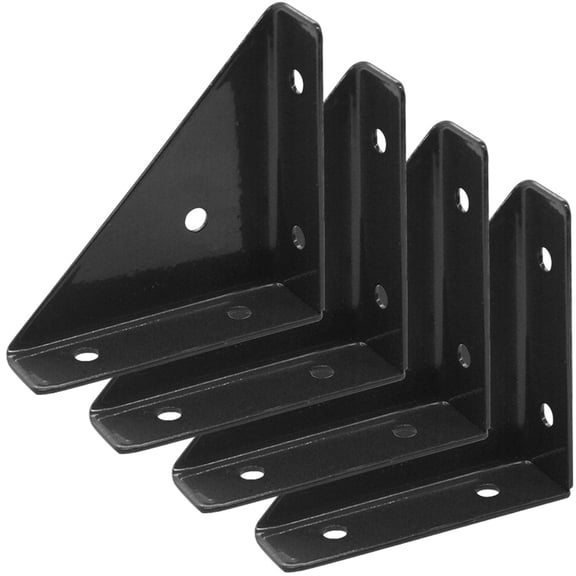 OATIPHO 4Pcs Black Triangular Corner Brackets Heavy Duty Iron Braces for Furniture Strengthening