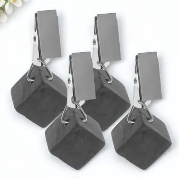 OATIPHO 4Pcs Black Tablecloth Weights Stone Clips with Metal Clamps for Patio Picnic Party Table Covers