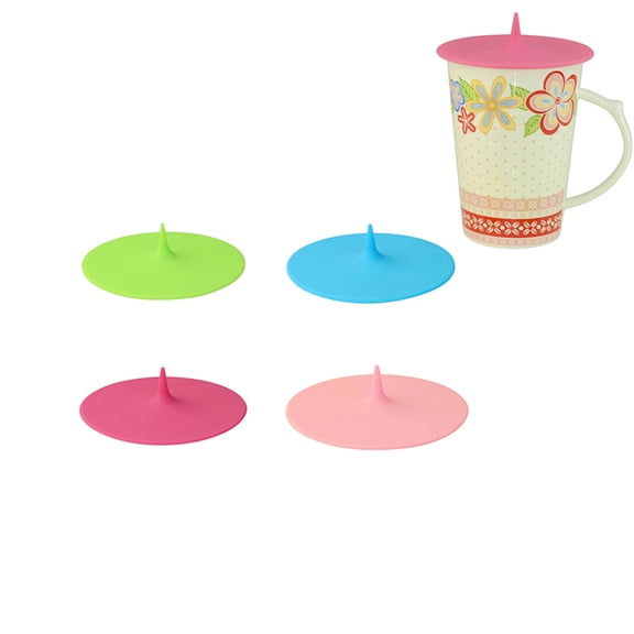 OATIPHO Anti Spill Lid Water Drop Shaped Suction Seal Silicone Cup Lid Candy Color 4Pcs