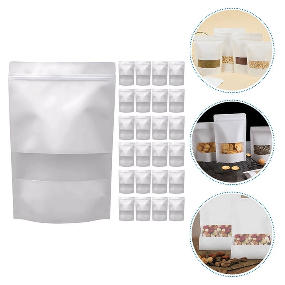 OATIPHO 50Pcs White Self Sealing Bags for Food with Standup Design and Clear Window