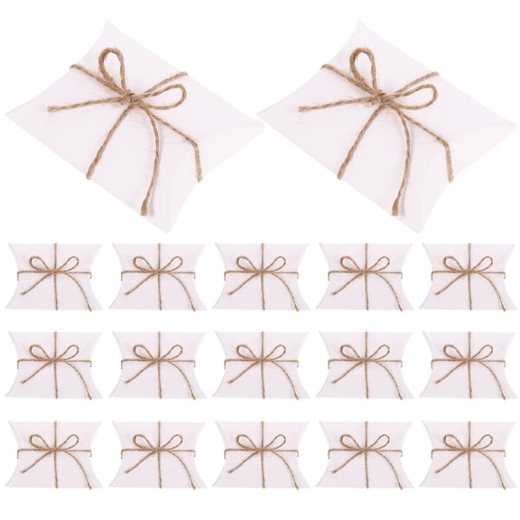 OATIPHO 50Pcs White Pillow Boxes with Rope Paper Candy Packaging Boxes for Wedding and Party Use