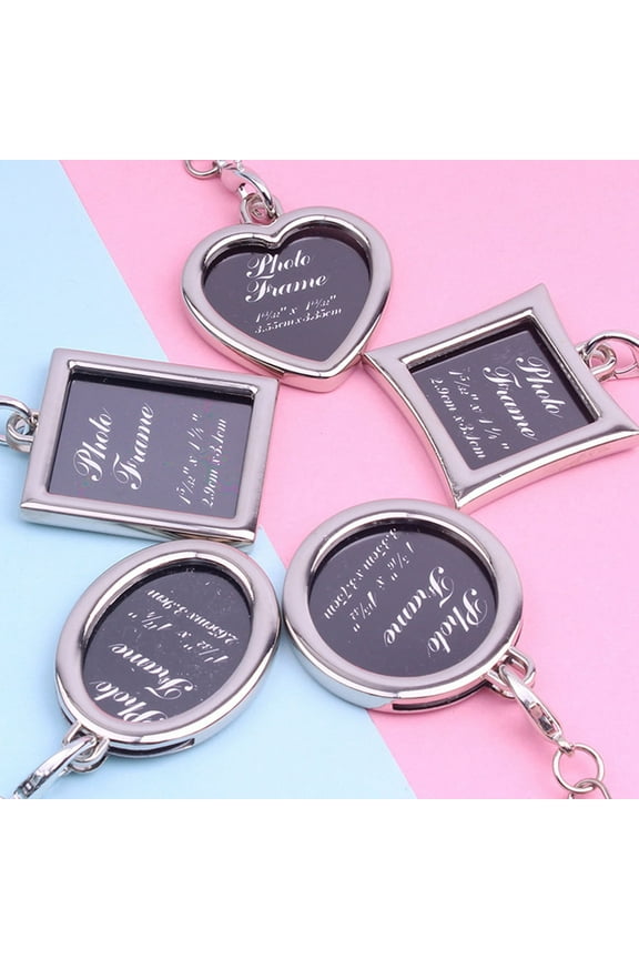5Pcs Plated Silver Car Keychain Easy DIY Photo Frame Sturdy Metal Key Ring for Couples