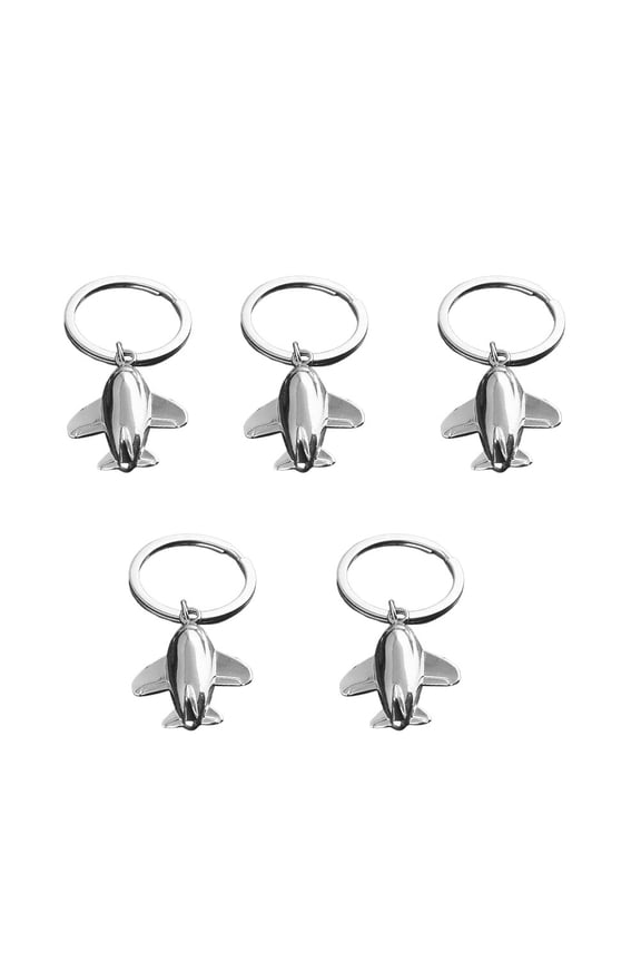 5Pcs Airplane Shaped Key Ring Plated Silver Keychain Pendant Creative Accessory for Bag and Keys