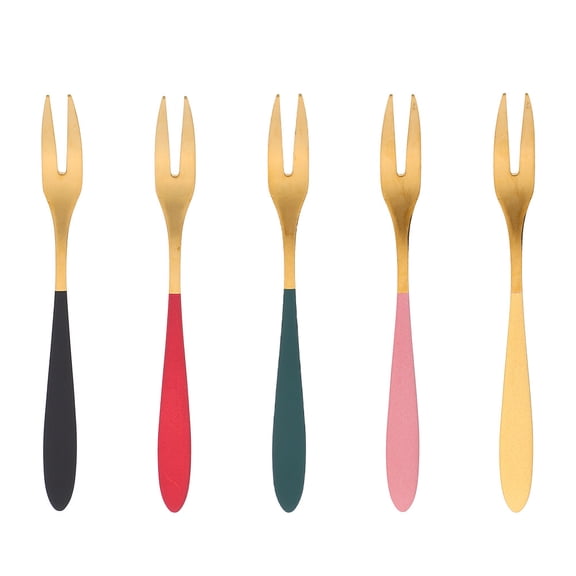 OATIPHO 5Pcs Stainless Steel Cake Forks with Assorted Colors for Party Snacks and Dessert Tableware