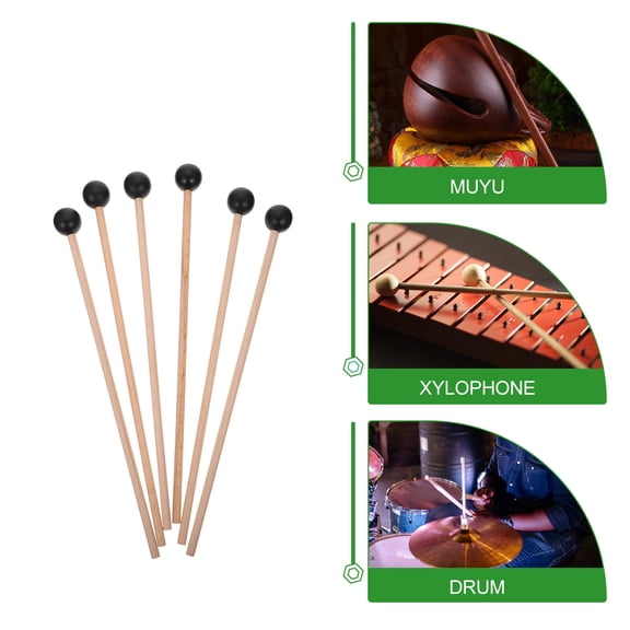 OATIPHO 6Pcs Sturdy Black Wooden Xylophone Mallets with Rubber for Instruments
