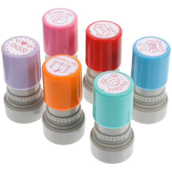OATIPHO 6Pcs English Comments Teachers Stampers Assorted Color Multi Function Practical Stamps for School