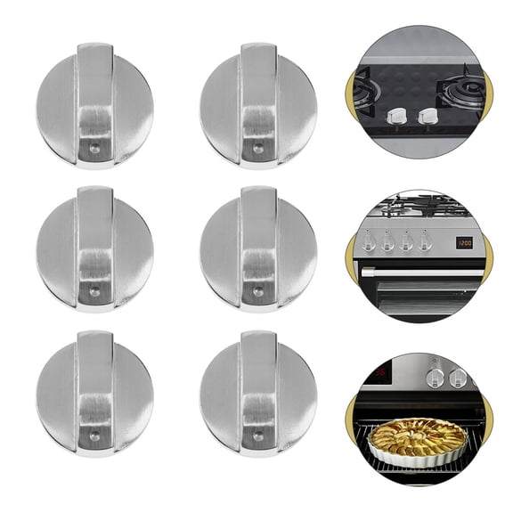 MUSEYA 6Pcs Replacement Knobs for Gas Stove Zinc Alloy Simple Design Silver