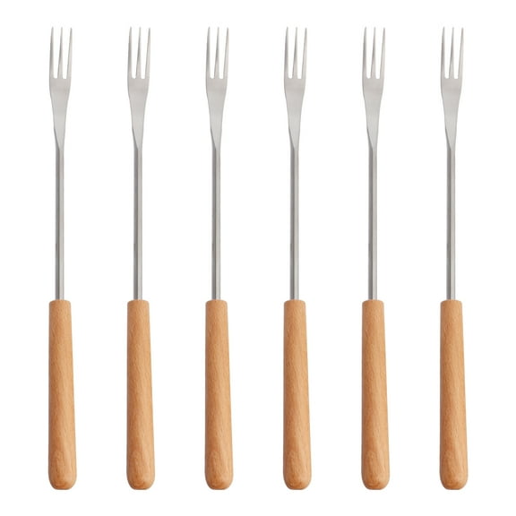 OATIPHO Serving Forks Fondue Forks Wood 6pcs Long Handle Stainless Steel for Home