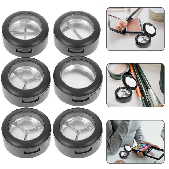 OATIPHO 6Pcs Black Empty Eyeshadow Box Round Cosmetic Storage Case for Travel Use