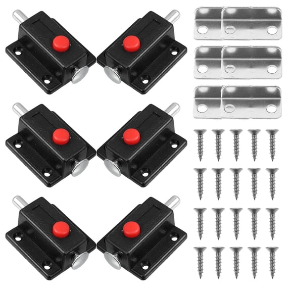OATIPHO 6Pcs Black Cabinet Door Spring Release Latch with Push Button for Furniture Hardware