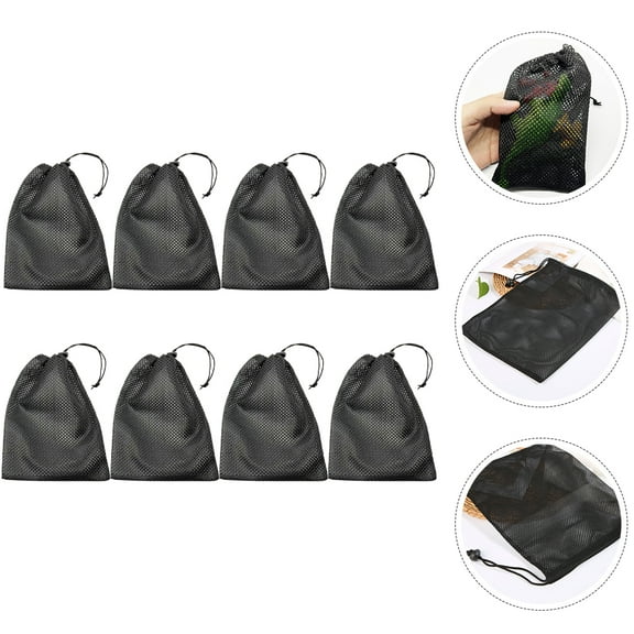 OATIPHO 8Pcs Polyester Mesh Drawstring Bags Black Reusable Breathable Storage Nets