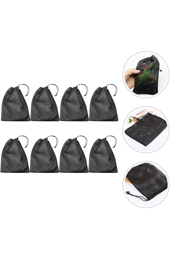 8Pcs Polyester Mesh Laundry Bags Black Drawstring Design Breathable and Tear Resistant