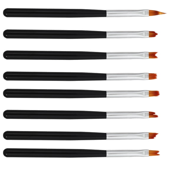 MUSEYA 8pcs Flat Brushes Black Nylon Nail Brush Set for Creating Patterns at Home