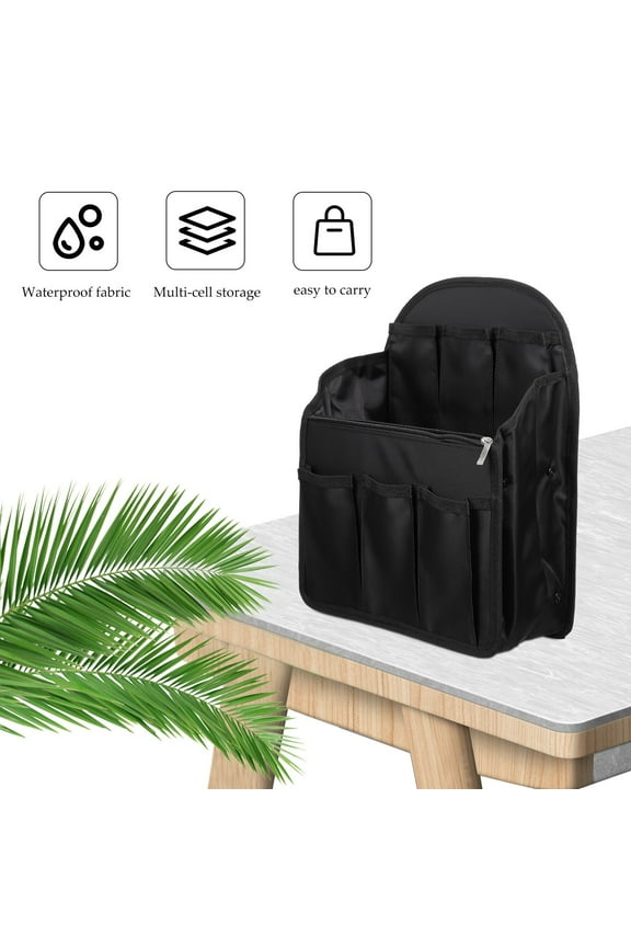 1Pc Portable Black Nylon Shoulder Bag Organizer Insert for Travel Backpack Storage and Convenience