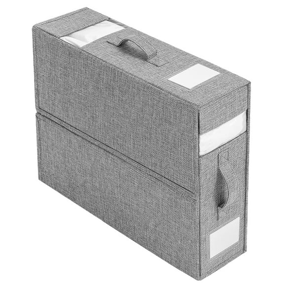 OATIPHO Foldable Grey Bed Sheet Storage Bin with Clear Window and Zipper for Blankets and Bedding