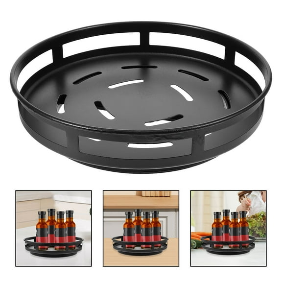 OATIPHO Black Rotating Spice Rack with Spacious Tray for Kitchen Seasoning Storage