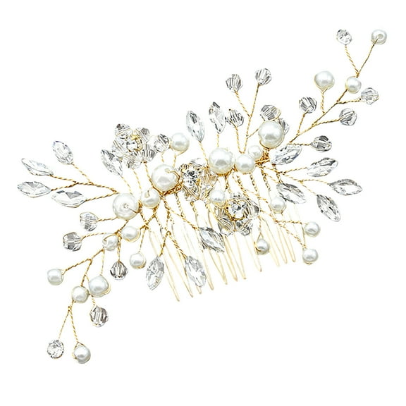 MUSEYA Bridal Party Combs Golden Pearl Hair Comb Decorative Hair Accessory for Women Weddings 1Set