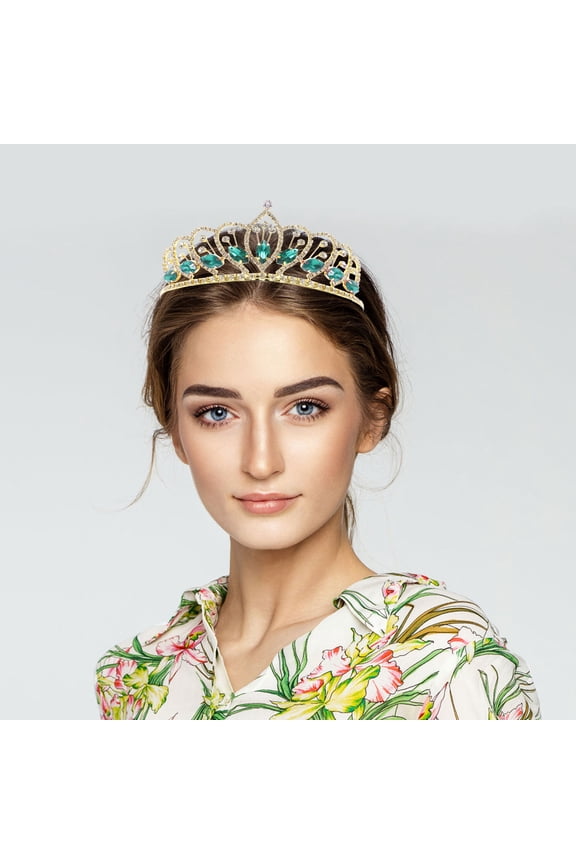 Durable Green Rhinestone Crown Headband Lightweight Hair Accessory