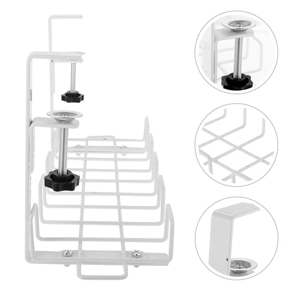OATIPHO Carbon Steel Under Desk Cable Storage Rack White Wire Basket for Cable Organization