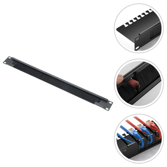 MUSEYA Black Cable Management Rack with Brush Sleeve for Computer and Network Cabinets