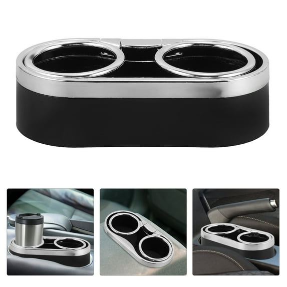 OATIPHO Black Plastic Double Hole Automobile Cup Holder Car Bottle Stand with Multifunctional Storage
