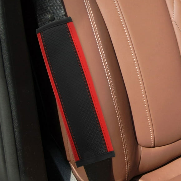 MUSEYA Car Seat Shoulder Strap Pads Safety Belt Shoulder Pad PU Leather Pressure Relieving Red 1Set