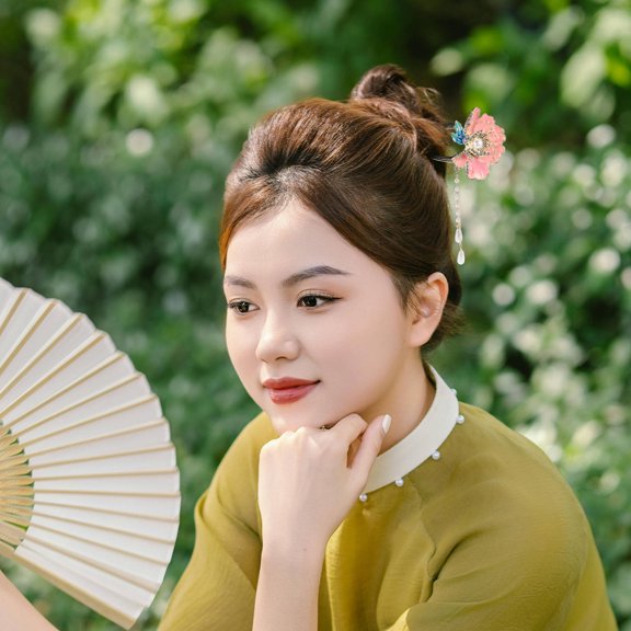 OATIPHO U Shaped Enamel Peony Flower Hairpin Chinese Style Hair Accessories for Weddings