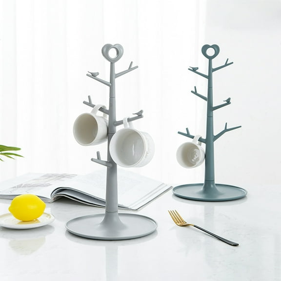 OATIPHO Plastic Cup Drying Tree and Organizer Grey for Mugs Bottles Storage and Display