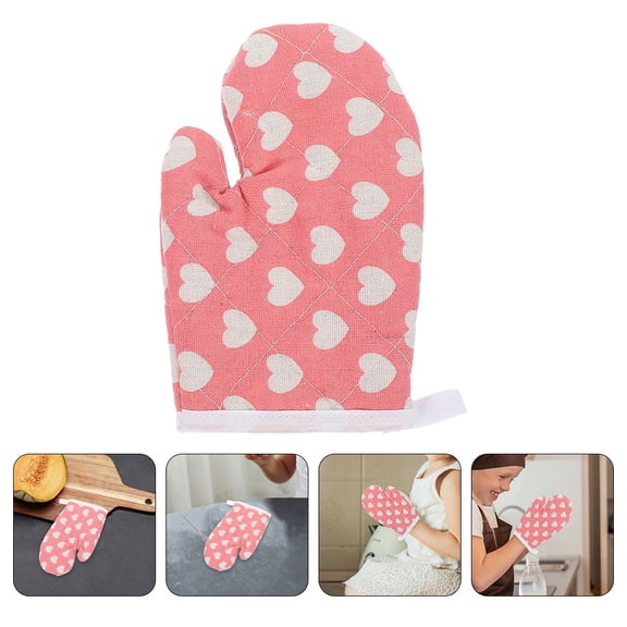 MUSEYA Heat Resistant Pink Cotton Oven Mitts for Kitchen Baking Microwaving and Grilling