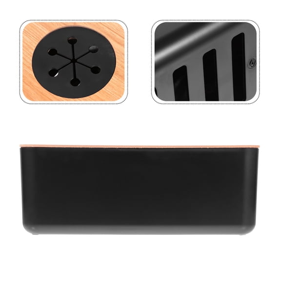 OATIPHO 1Pc Black Cable Storage Box with Round Hole Durable Cable Line Organizer for Home and Office