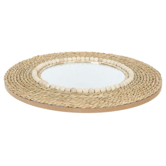 OATIPHO Grass Rope Circular Cosmetic Mirror Khaki Woven Design for Hotel Use