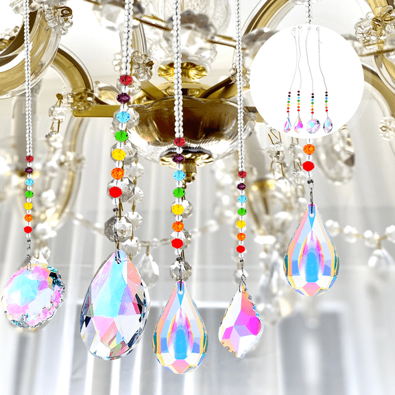 OATIPHO Crystal Ceiling Light Pendant Assorted Color Crystal and Metal Decor Use 4Pcs