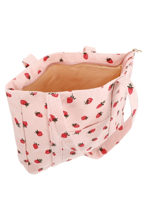 Strawberry Canvas Tote Bag with Spacious Interior for Daily Use