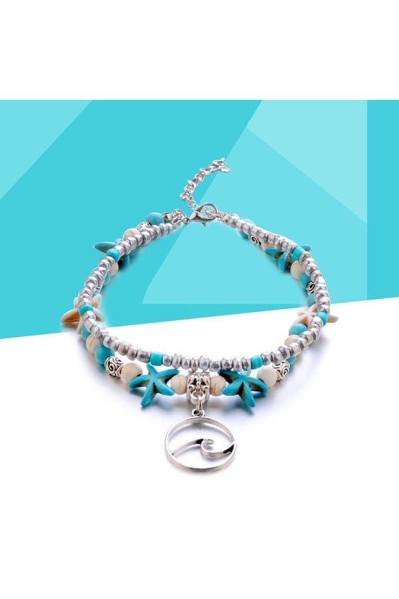 Light Multilayer Turtle Anklet with Rhinestone Beach Pendant for Casual Daily Wear