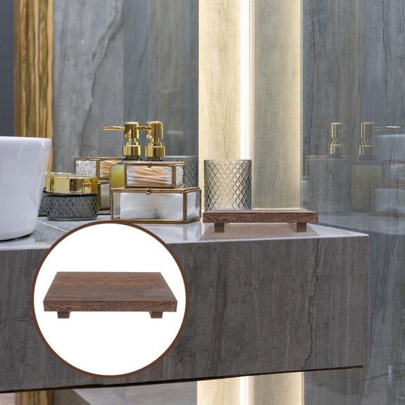 OATIPHO Light Brown Wood Pedestal Stand Versatile Wooden Tray for Home Kitchen Counter and Bathroom Display