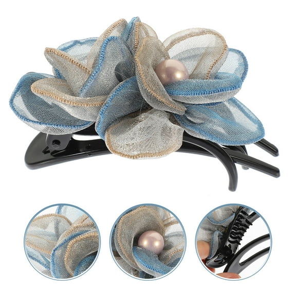 OATIPHO Elegant Flower Hair Barrette French Clip for Thick Hair Durable Silk Yarn Design