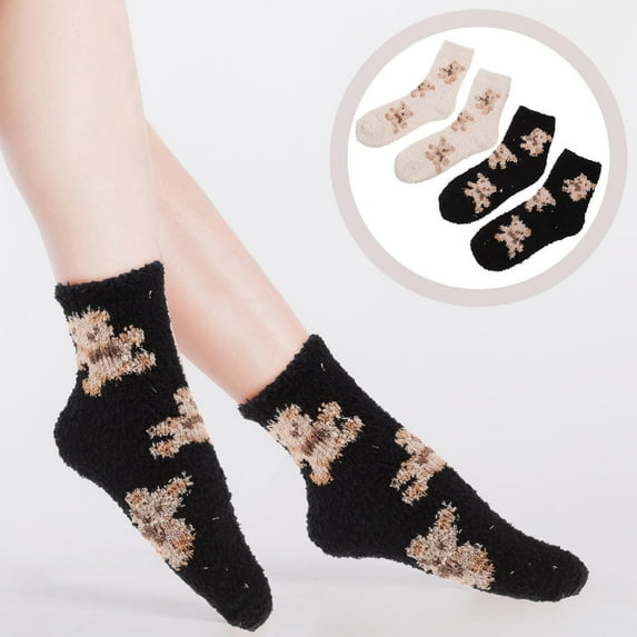 OATIPHO Female Sleeping Stockings Polyester Coral Fleece Winter 2Pairs