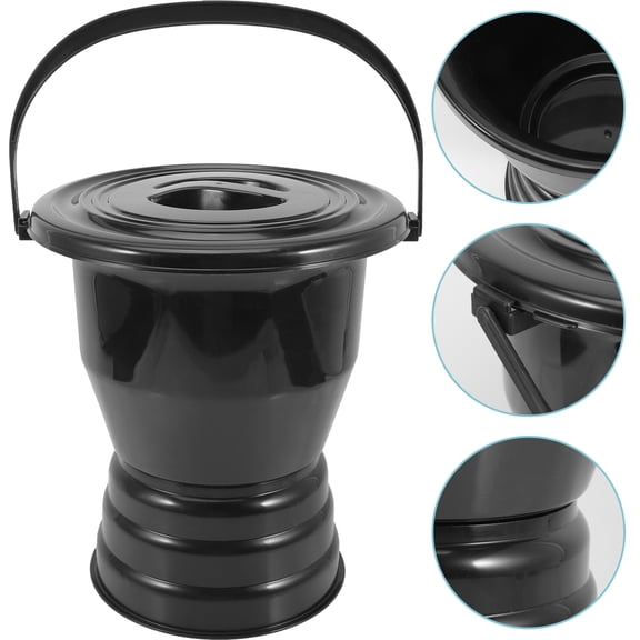 OATIPHO Durable Black Plastic Chamber Pot, Thick, with Cover for Home Storage