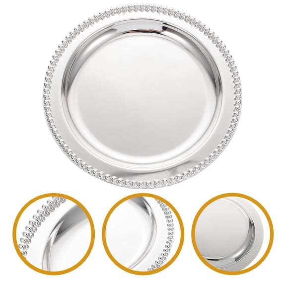 MUSEYA Silver Household Fruit Plate Metal Snack Serving Tray with Smooth Round Edges