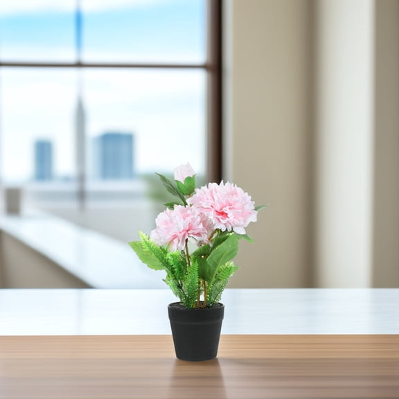 OATIPHO Realistic Pink Silk and PP Artificial Peony in Pot for Decor